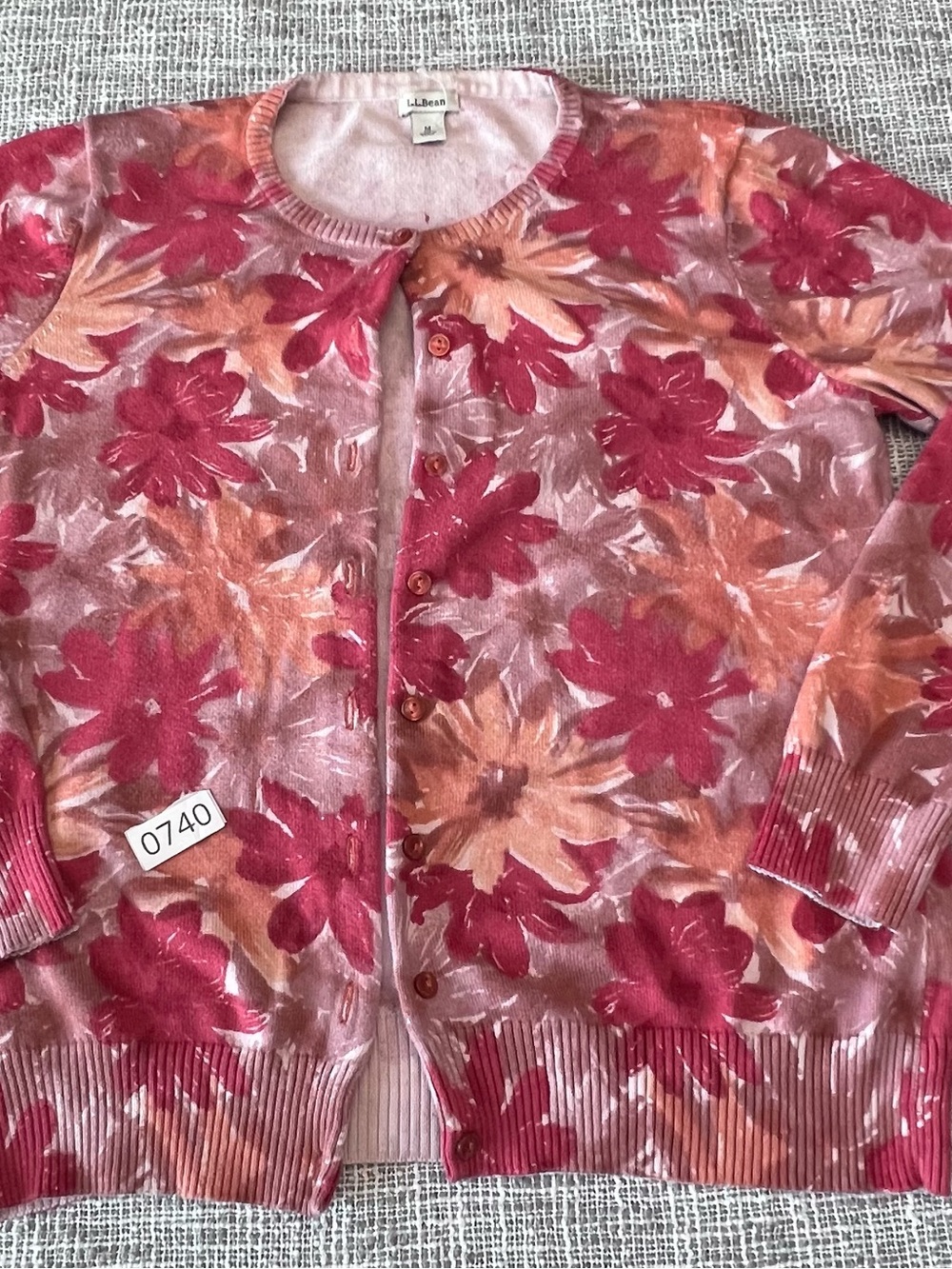 L.L. Bean Women's Floral Button-Front Cardigan in Pink & Coral